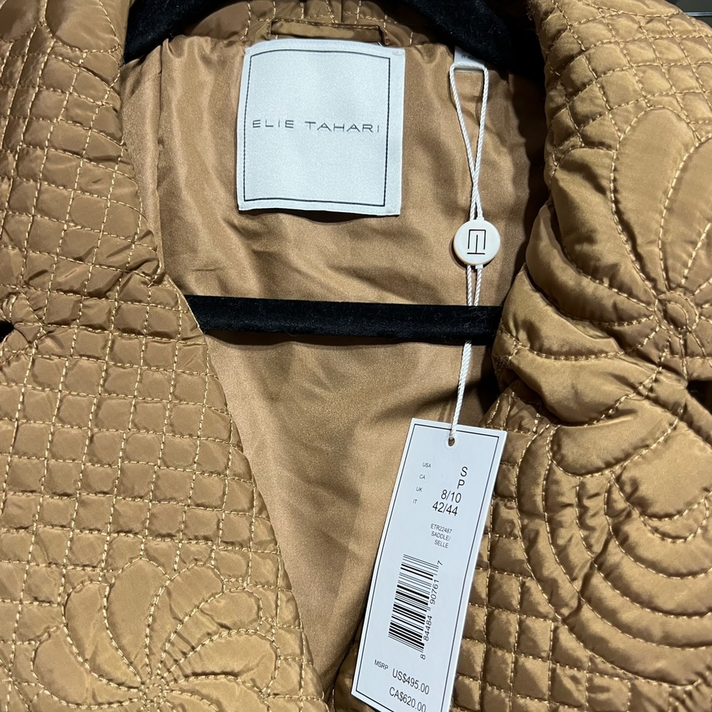 Elie Tahari Floral Diamond Quilted Trench Coat Belt & Snap Closure w Pickets - Picture 3 of 6